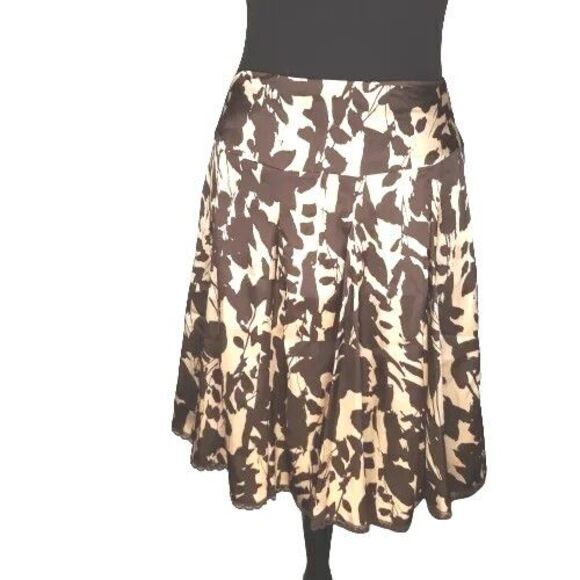 APOSTROPHE Skirt Size 8 Brown Tan Cream Graphic Pattern Lined Lace Hem - Picture 2 of 9